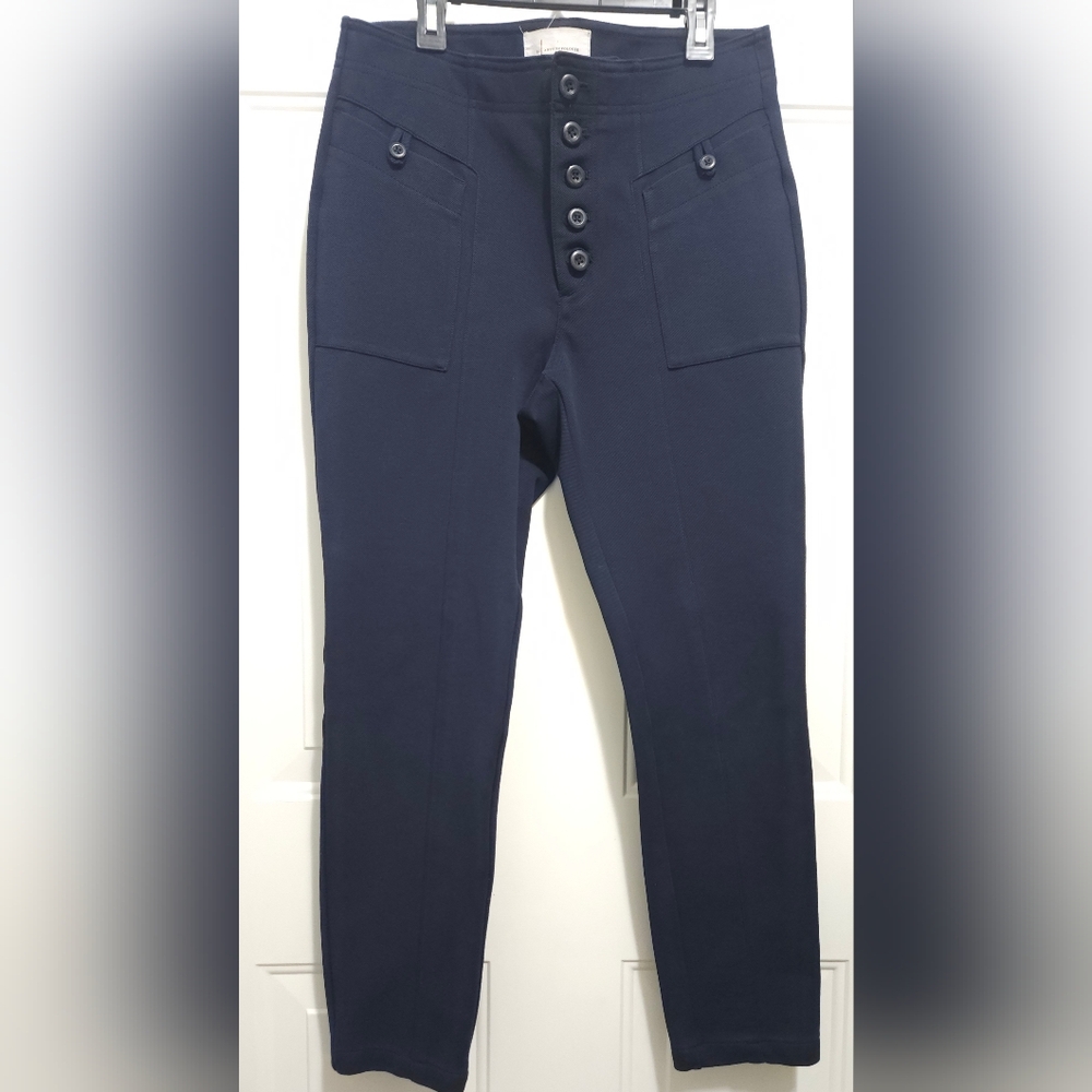 Anthropologie Bryson Tapered Button Fly Ankle Trousers in Navy Blue, Size 8, EUC